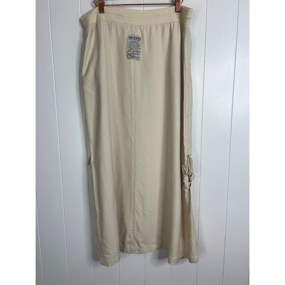Da Nang Surplus 100% Silk Midi Length Cargo Drawsting Skirt in Cream Size Large - Picture 7 of 9